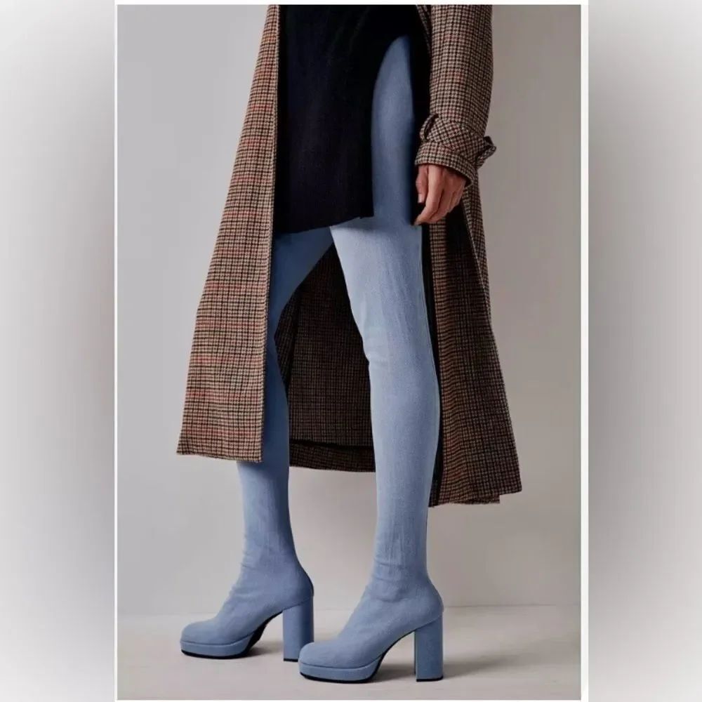 Free People Jeffrey Campbell Highest Rise Platform 2-in-1 Denim Pantaboots Boots